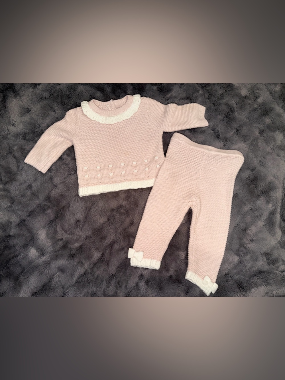 cupcakes & cashmere Pale Pink Knit Baby Sweater Set with bonnet